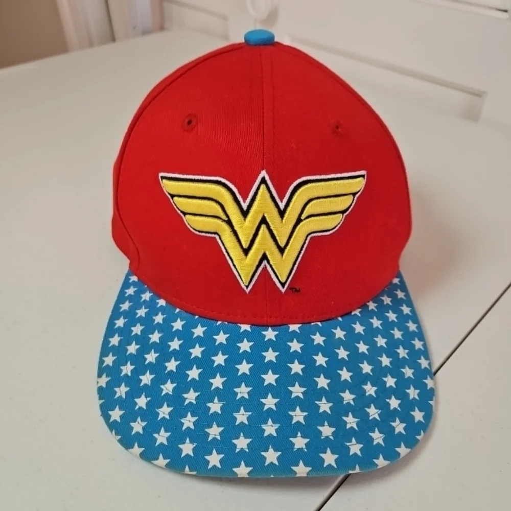 Wonder Woman Snapback Hat Cap Adjustable Solid Red Stars America Logo DC Comics
